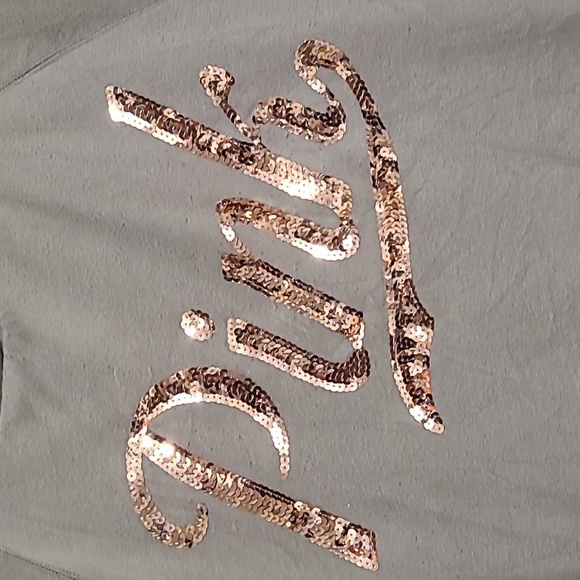 PINK Victoria's Secret Olive Green Gold Sequined Logo Fleece Hoodie - Size Large - Picture 3 of 14
